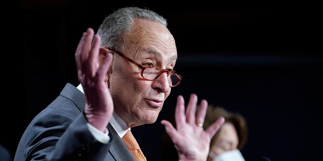 Senate Majority Leader Chuck Schumer of N.Y., speaks during a news conference on Capitol Hill in Washington, Tuesday, Jan. 4, 2022. (AP Photo/Susan Walsh)