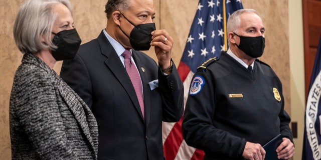 Members of the U.S. Capitol Police Board, from left, Senate Sergeant-at-Arms Karen Gibson, House Sergeant-at-Arms William Walker, and Capitol Police Chief Tom Manger.