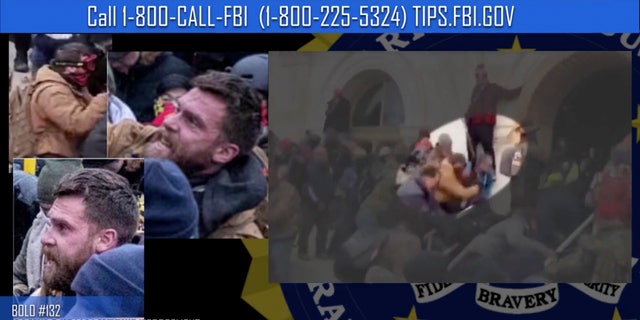 This image from FBI video is seeking information on a suspect in the violence at the U.S. Capitol on Jan. 6, 2021, in Washington. (FBI via AP)