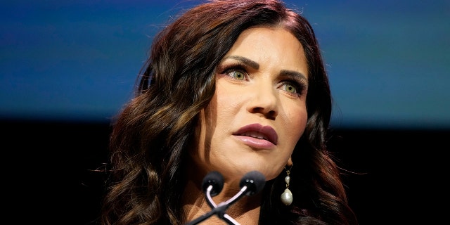 Noem speaks during the Family Leadership Summit on July 16, 2021, in Des Moines, Iowa.