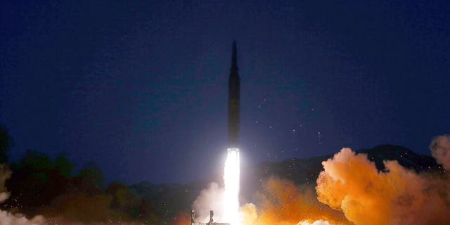 This photo provided by the North Korean government shows what it says a test launch of a hypersonic missile on Jan. 11, 2022 in North Korea. Independent journalists were not given access to cover the event depicted in this image distributed by the North Korean government. The content of this image is as provided and cannot be independently verified. Korean language watermark on image as provided by source reads: "KCNA" which is the abbreviation for Korean Central News Agency.