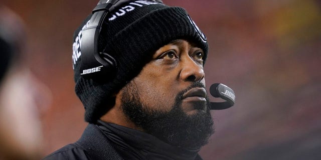 Pittsburgh Steelers head coach Mike Tomlin watches from the sideline during the wild-card playoff football game against the Chiefs, Jan. 16, 2022, in Kansas City, Missouri.