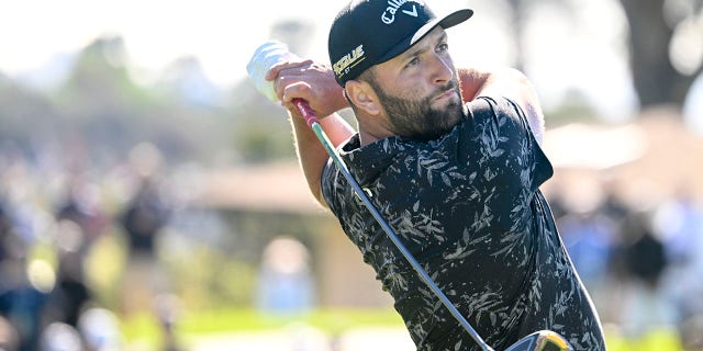 Jon Rahm of Spain hits his tee shot on the eighth hole of the North Course during the second round of the Farmers Insurance Open golf tournament, Thursday Jan. 27, 2022, FOX5 San Diego.