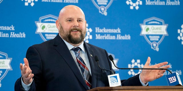 New York Giants head coach Brian Daboll speaks during a news conference at the team's training facility, Jan. 31, 2022, in East Rutherford, New Jersey.