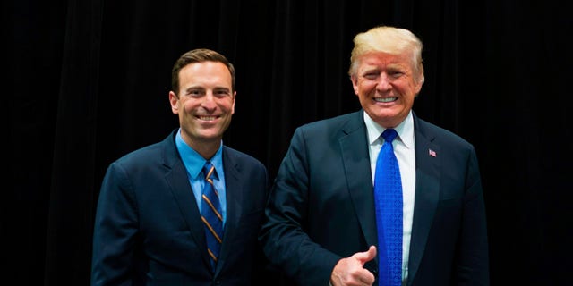 Then President Donald Trump joins then Nevada Attorney General Adam Laxalt at a gubernatorial campaign rally in Douglas County, Nevada in 2018.