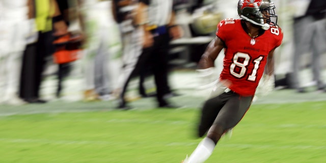 Antonio Brown #81 of the Tampa Bay Buccaneers runs a route during the second half against the New Orleans Saints at Raymond James Stadium on November 08, 2020 in Tampa, Florida.