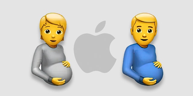 Above right, as shown in this photo illustration, is the "pregnant man" emoji that Apple iOS 15.4 has rolled out. 