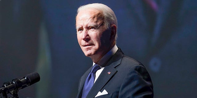 President Joe Biden speaks during a memorial service for former Senate Majority Leader Harry Reid at the Smith Center in Las Vegas, Saturday, Jan. 8, 2022. (AP Photo/Susan Walsh)