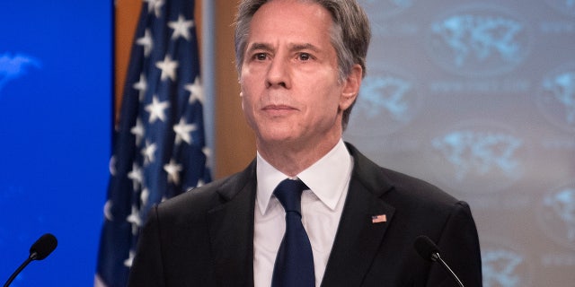 US Secretary of State Antony Blinken speaks about Russia and Ukraine during a briefing at the State Department in Washington, DC, on January 26, 2022. (Photo by BRENDAN SMIALOWSKI/POOL/AFP via Getty Images)