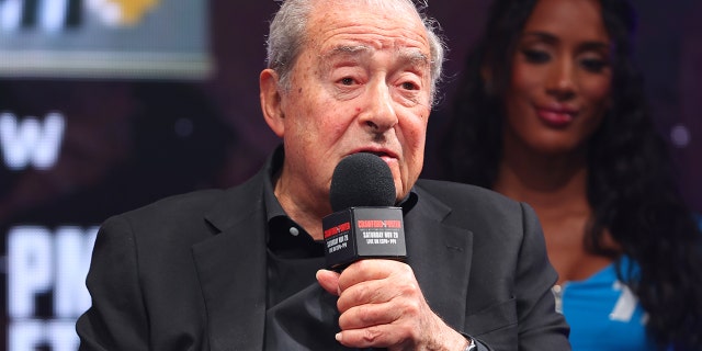 Bob Arum speaks during the Terence Crawford vs Shawn Porter undercard press conference at Islander Ballroom at Mandalay Bay Hotel & Casino on November 18, 2021 in Las Vegas, Nevada.