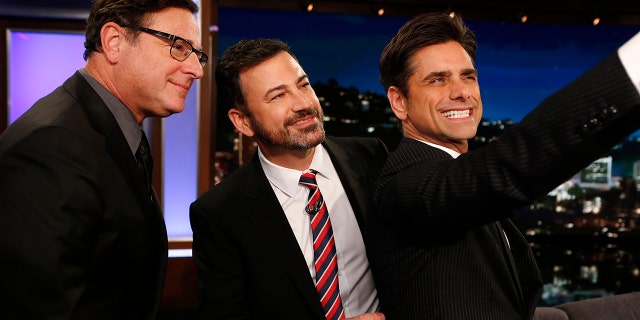 Jimmy Kimmel shared a clip of Bob Saget and John Stamos on his show to praise his late friend.