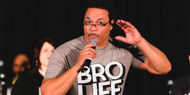 Ryan Bomberger is shown speaking during an event. The Bombergers emphasized to Fox News that the issue of abortion and gender have the same root cause — a turning away from faith and a weakening of marriage and family.