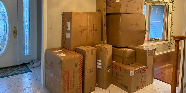 Boxes in the Kumar house as of Saturday January 22, 2022. "Two more just arrived today," dad Pramod Kumar told Fox News Digital.