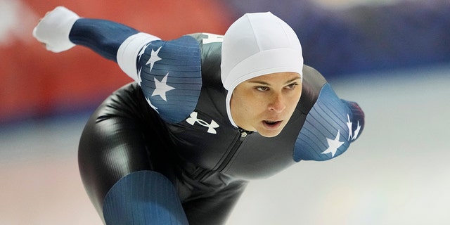 Brittany Bowe competes in the Women's 1,500 meter event during the 2022 US Olympic Trials - Long Track for the Beijing 2022 Olympic Winter Games at Pettit National Ice Center on Jan 8, 2022; Milwaukee, Wisconsin.