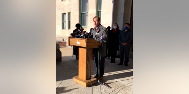 Hartford Mayor Luke Bronin speaks during a Jan. 19 press conference. (Facebook)