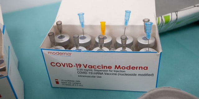 Empty Moderna vaccine flasks on Jan. 23, 2022, in Bari, Italy.