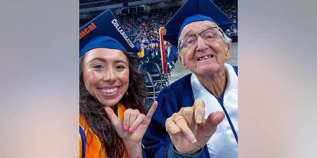 Melanie Salazar, 23, and her grandfather, Rene Neira, 88, graduated from the University of Texas at San Antonio together on Dec. 11. 