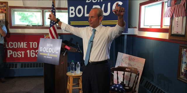 Retired Army Gen. Don Bolduc announces his candidacy for Senate in 2020, at a campaign event in Concord, New Hampshire on June 24, 2019.