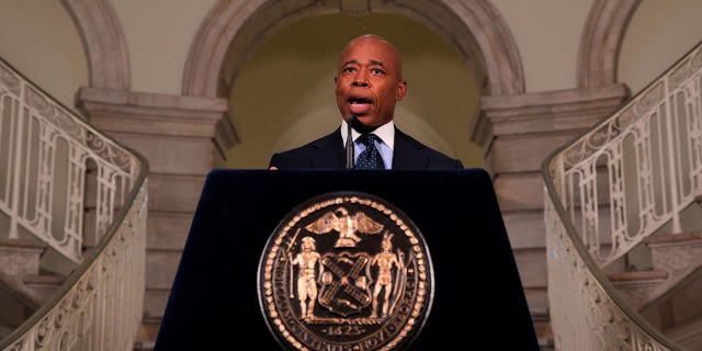 New York Mayor Eric Adams speaks during a news conference at City Hall in New York City on Jan. 24, 2022.