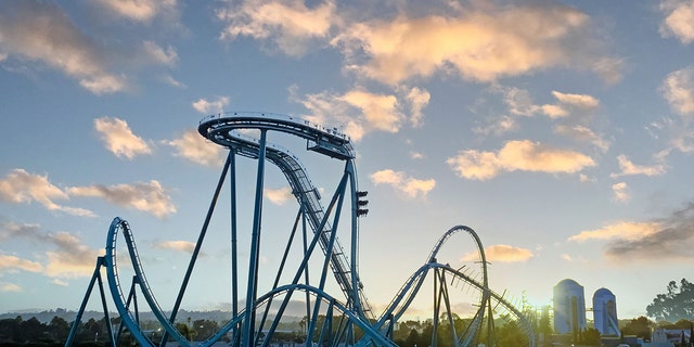 SeaWorld San Diego's new roller coaster, the emperor, is depicted.