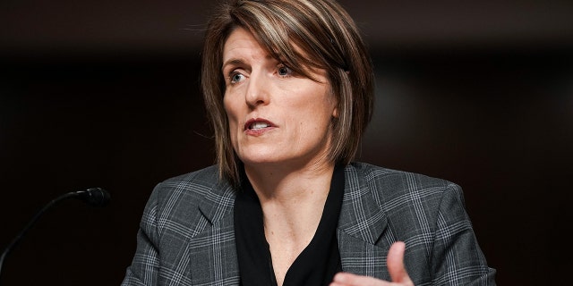 FILE - Assistant Director of FBI Counterterrorism Division Jill Sanborn testifies before the Senate Homeland Security and Governmental Affairs/Rules and Administration hearing to examine the Jan. 6, 2021 attack on the U.S. Capitol on Capitol Hill on March 3, 2021, in Washington.