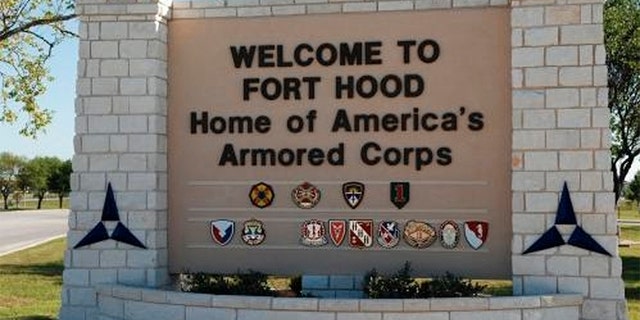 This undated photo, taken November 5, 2009, shows the front gate of the US military base in Fort Hood, Texas. 