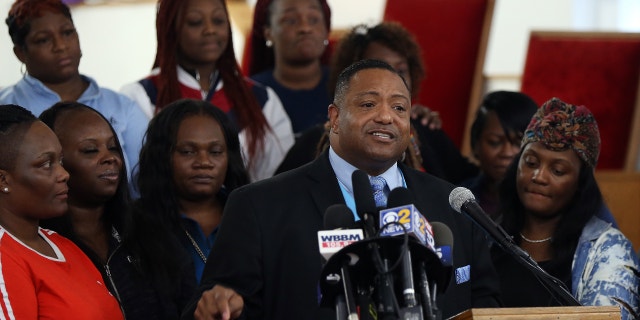 Marvin Hunter, Laquan McDonald's great-uncle, speaks to the media at a church in Chicago after guilty verdicts were delivered in the murder trial of Chicago police officer Jason Van Dyke on Friday, Oct. 5, 2018. (Terrence Antonio James/Chicago Tribune/TNS)