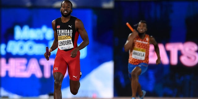 Deon Lendore of Trinidad and Tobago competes during round one of the Men's 4x400m relay on day one of the IAAF World Relays at Nissan Stadium May 11, 2019, in Yokohama, Kanagawa, Japan.