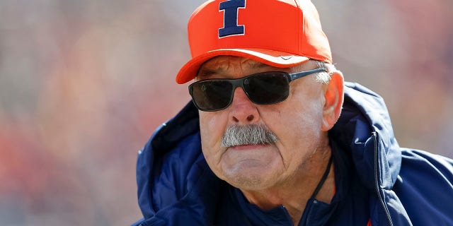 Hall of Famer Dick Butkus is seen during the Illinois Fighting Illini and Michigan Wolverines game at Memorial Stadium on October 12, 2019 in Champaign, Illinois.