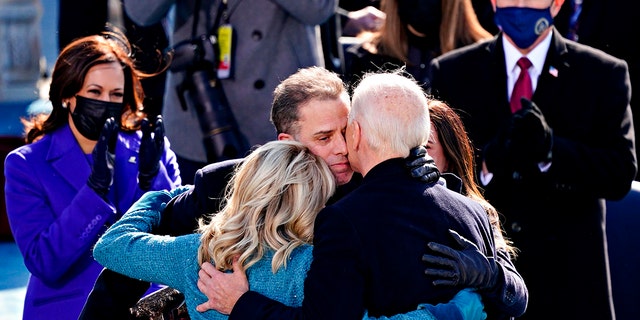 President Joe Biden with his son Hunter Biden and first lady Jill Biden after the 59th presidential inauguration in Washington, D.C., Jan. 20, 2021.