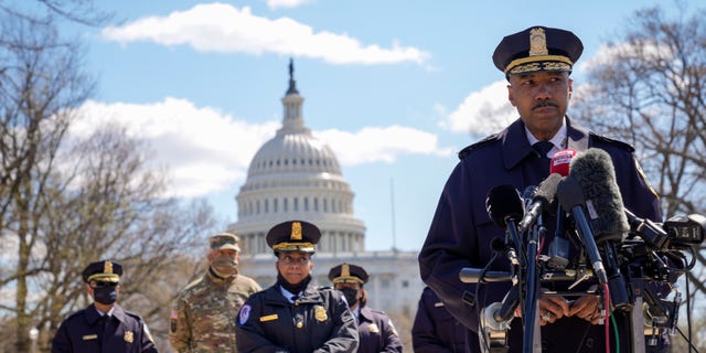 Chief of the Metropolitan Police Department Robert Contee speaks during a press briefing.