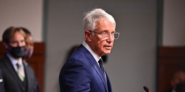 Los Angeles County District Attorney George Gascon speaks at a press conference, December 8, 2021 in Los Angeles, California.