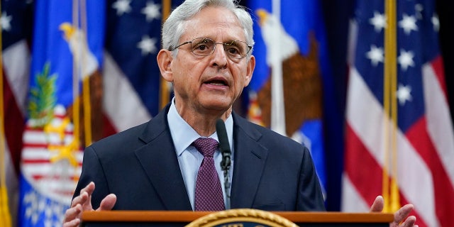 Attorney General Merrick Garland speaks at the Department of Justice in Washington, D.C.