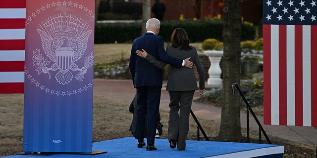 President Joe Biden and Vice President Kamala Harris prior to speaking about voting rights in Atlanta, GA, on January, 11, 2022 United States.