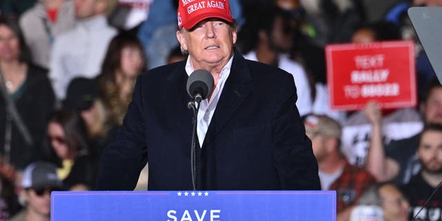 Former President Donald Trump speaks during a rally at the Canyon Moon Ranch festival grounds in Florence, Arizona, southeast of Phoenix, on Jan. 15, 2022.