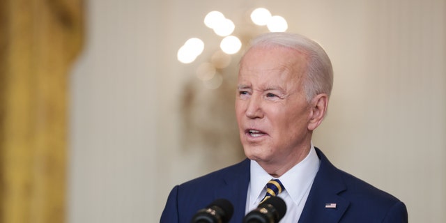 President Biden speaks during a news conference in the East Room of the White House in Washington, D.C., Jan. 19, 2022. (Oliver Contreras/Sipa/Bloomberg via Getty Images)