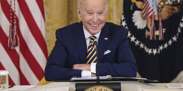 President Biden speaks while hosting the National Governors Association meeting in the East Room of the White House in Washington, D.C., on Monday, Jan. 31, 2022.