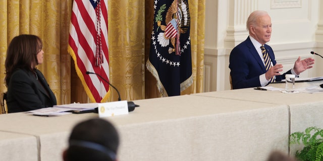 President Biden speaks while hosting the National Governors Association meeting in the East Room of the White House in Washington, D.C., on Monday, Jan. 31, 2022. 
