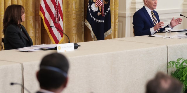 President Biden speaks while hosting the National Governors Association meeting in the East Room of the White House in Washington, D.C., on Monday, Jan. 31, 2022. 