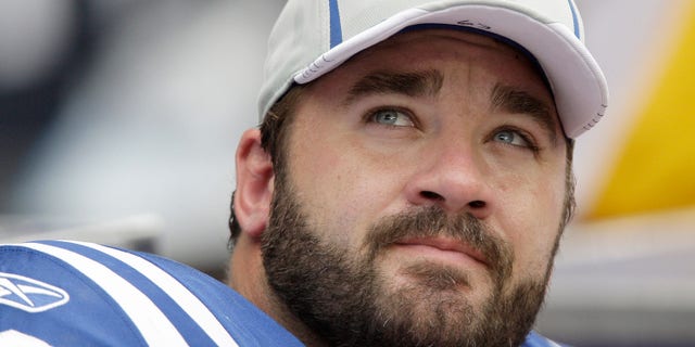Jeff Saturday #63 of the Indianapolis Colts watches the replay board while the Colts play against the Houston Texans on September 11, 2011 at Reliant Stadium in Houston, Texas. Texans won 34 to 7.