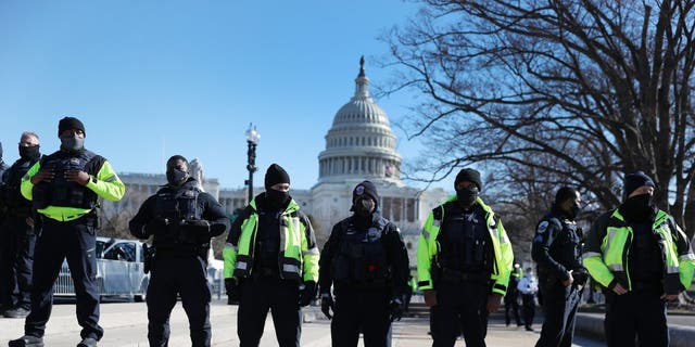 WASHINGTON, DC - JANUARY 07: Members of the Metropolitan Police Department of the District of Columbia are seen in front of the U.S. Capitol.