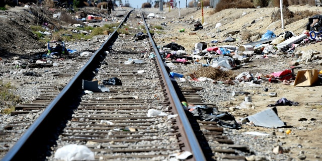 Union Pacific Railroad tracks are seen in the Los Angeles area. The railroad alleges that criminals affecting its property are not adequately punished.