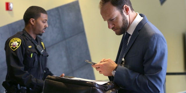 Deputy public defender Chesa Boudin checks in at county jail #2 as part of the public defender pretrial release unit on Monday, May 14, 2018 in San Francisco, Calif. (Photo By Liz Hafalia/The San Francisco Chronicle via Getty Images)