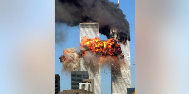 FILE - A fiery blast rocks the south tower of the World Trade Center as the hijacked United Airlines Flight 175 from Boston crashes into the building on Sept. 11, 2001, in New York City.