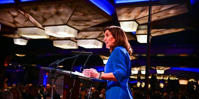 Woodbury, N.Y. Governor of the State of New York, Kathy Hochul addresses attendees at the Nassau County Democratic Party's Annual Fall Dinner, on the evening of Oct. 14, 2021 at the Crest Hollow Country Club in Woodbury, New York. 