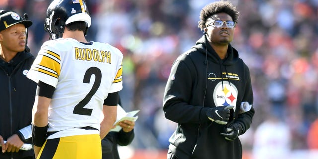 Pittsburgh's Dwayne Haskins watches from the sidelines during the Steelers-Browns game at FirstEnergy Stadium on Oct. 31, 2021, in Cleveland, Ohio.