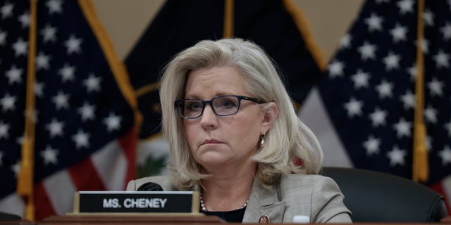 Rep. Liz Cheney (Republican, Wyoming) speaks at a business meeting at Capitol Hill in Washington, DC, December 13, 2021.