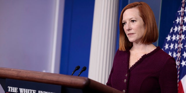 White House press secretary Jen Psaki speaks during a daily White House press briefing Jan. 12, 2022, in Washington.