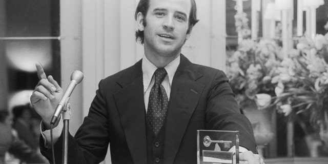 U.S. Senator Joseph Biden of Delaware addresses Drexel University alumni. Biden was the youngest U.S. senator at that time in the era where he supported limitations on government spending. .