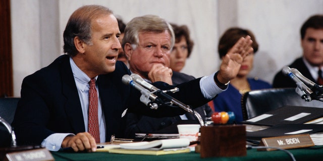 Senators Joseph Biden and Ted Kennedy during the Clarence Thomas Confirmation Hearings.
